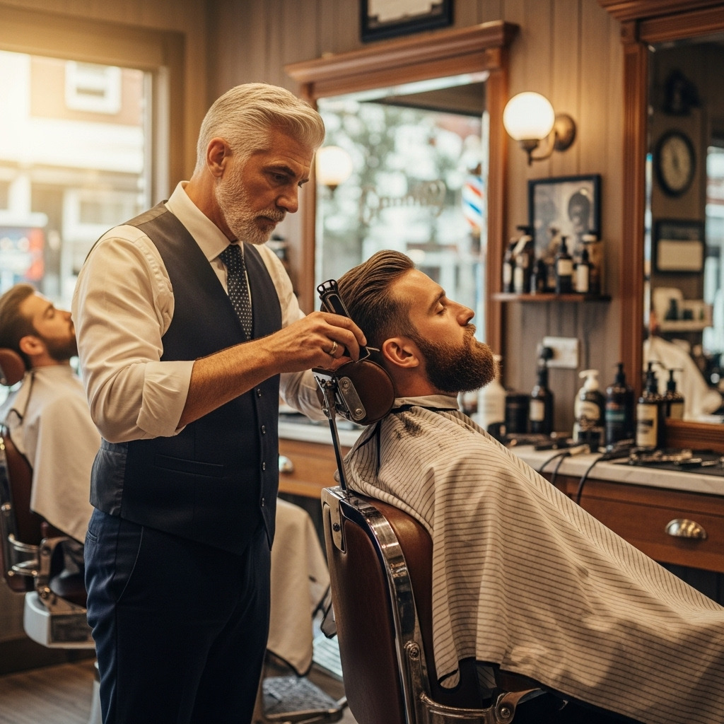 Hombre recibiendo un servicio de barbería premium